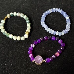 Elegant Glass Beaded Bracelet Set - Purple, Blue, Green